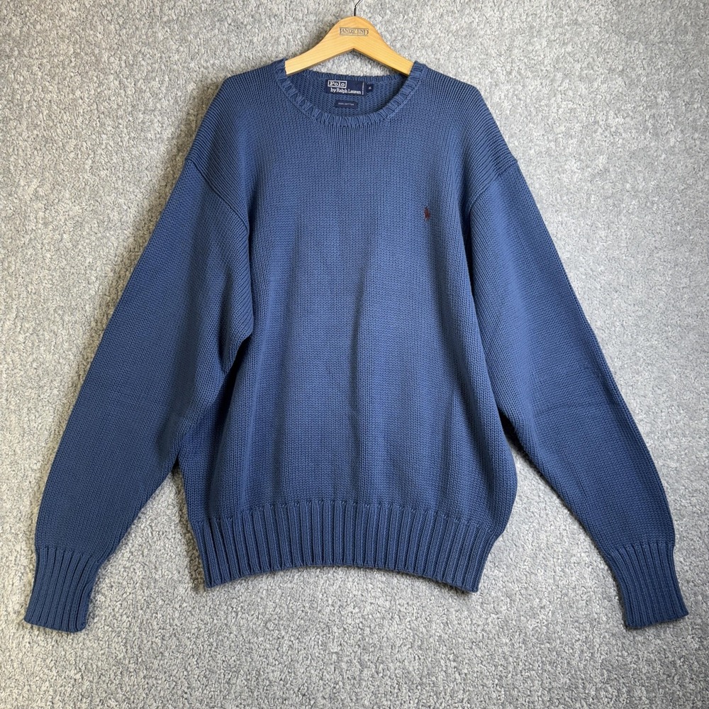 Polo Ralph‎ Lauren Sweater Mens Extra Large Blue Cotton Knit Crewneck Pullover